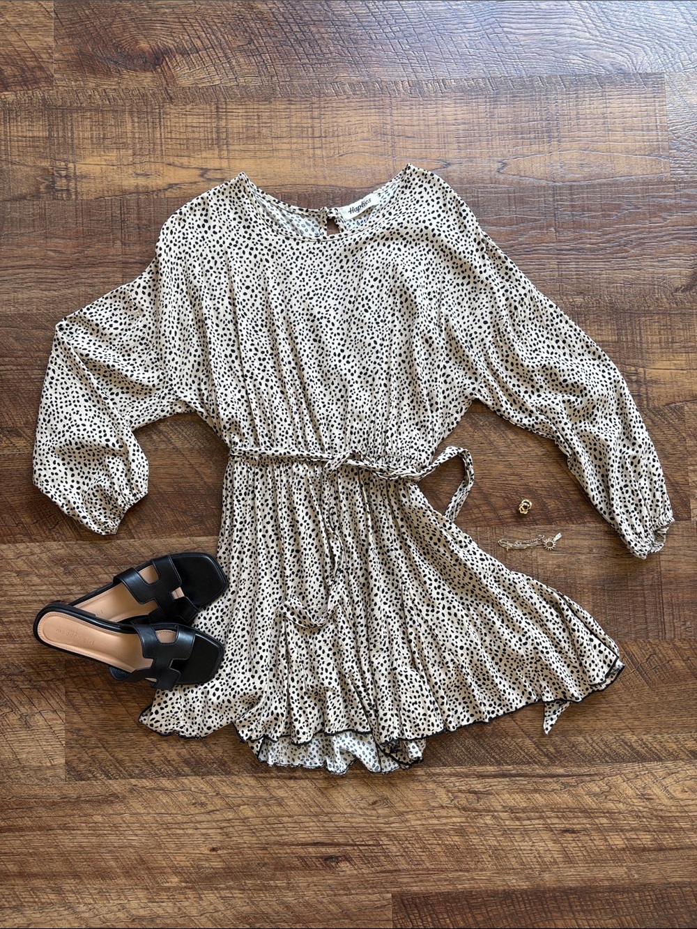 Harper Cream and Black Polka Dot Long Sleeve Romper
